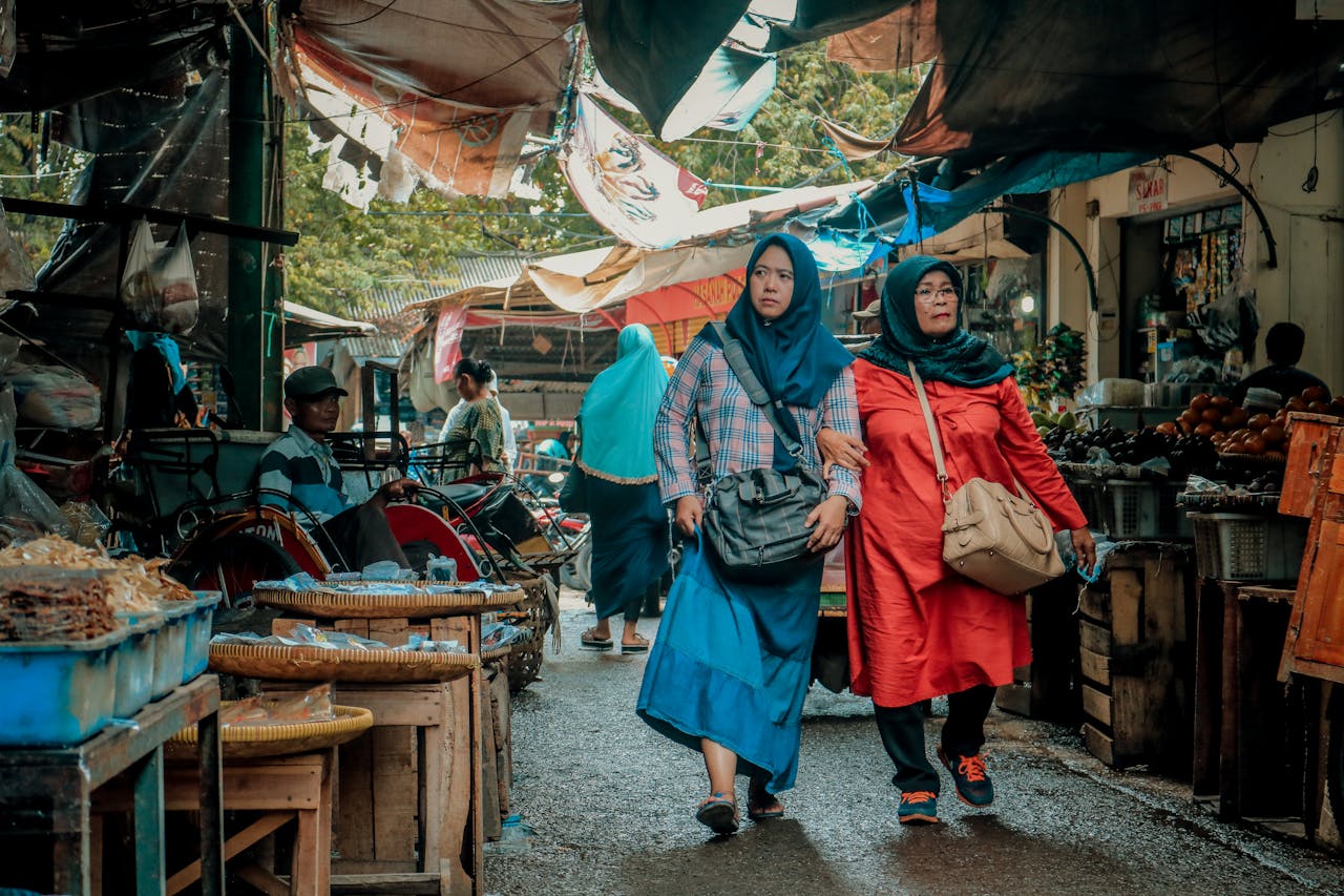 Indonesian traditional market. Economy and trade concept